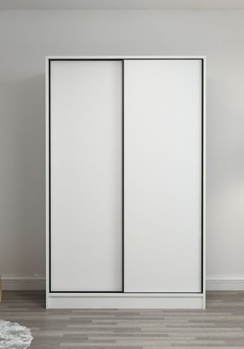 FUNZI LIVING 2306 garderobeskap, m. 2 skyvedrer, 1 hengestang, 5 hyller - hvit melamin