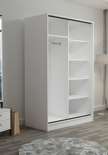 FUNZI LIVING 2306 garderobeskap, m. 2 skyvedrer, 1 hengestang, 5 hyller - hvit melamin