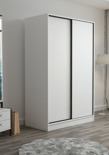 FUNZI LIVING 2307 garderobeskap, m. 2 skyvedrer, 1 hengestang, 5 hyller - hvit melamin