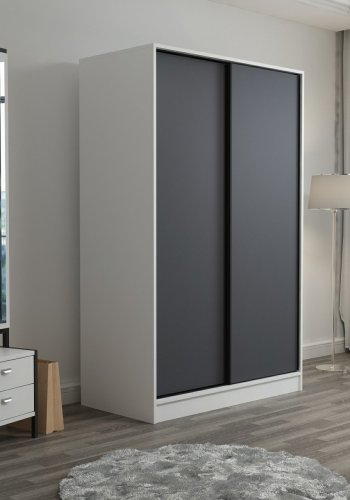 FUNZI LIVING 2308 garderobeskap, m. 2 skyvedrer, 1 hengestang, 5 hyller - hvit og antrasittgr