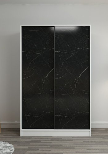 FUNZI LIVING 2312 garderobeskap, m. 2 skyvedrer, 1 hengerstang, 5 hyller - stein og hvit