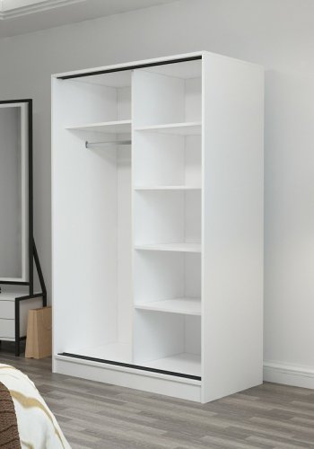 FUNZI LIVING 2312 garderobeskap, m. 2 skyvedrer, 1 hengerstang, 5 hyller - stein og hvit