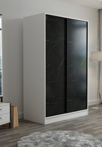 FUNZI LIVING 2313 garderobeskap, m. 2 skyvedrer, 1 hengerstang, 5 hyller - stein og hvit