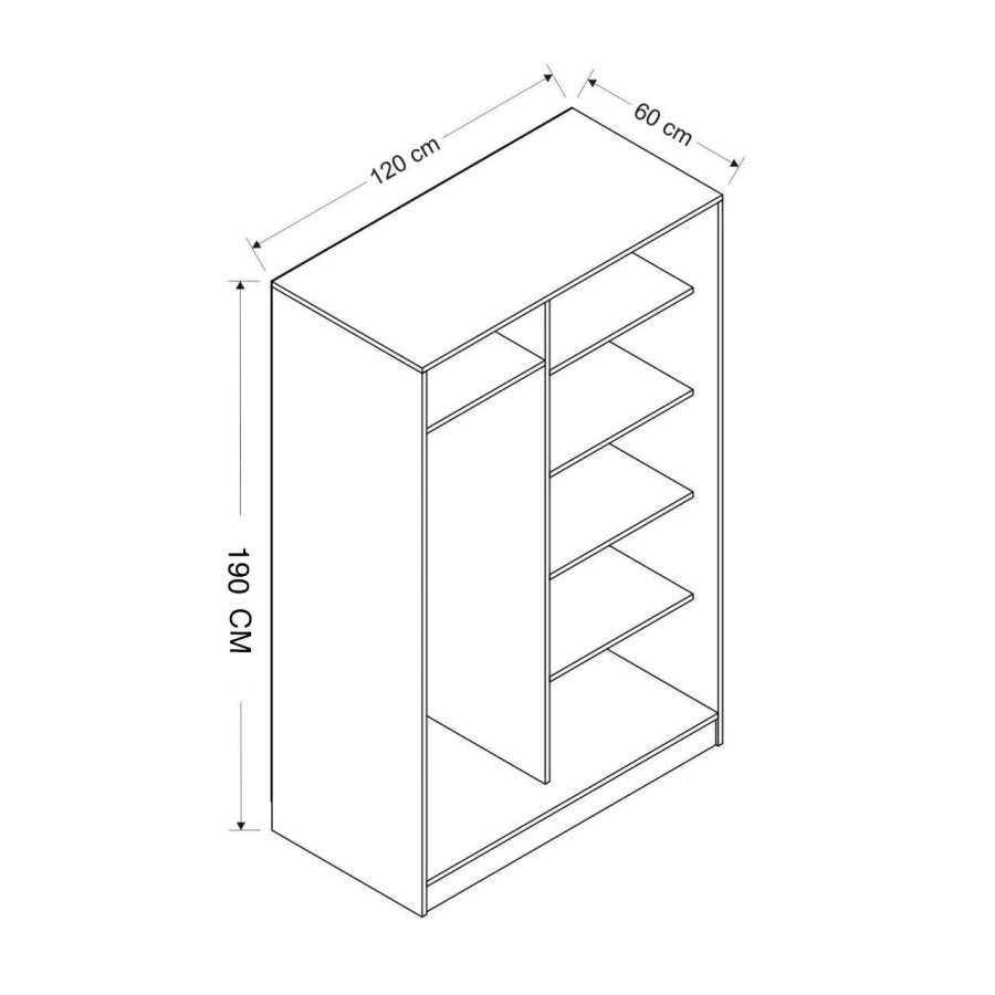 FUNZI LIVING 2316 garderobeskab, m. 2 skydelger, 1 bjlestang, 5 hylder - antracitgr og egefarvet
