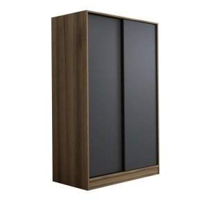 FUNZI LIVING 2317 garderobeskab, m. 2 skydelger, 1 bjlestang, 5 hylder - antracitgr og egefarvet