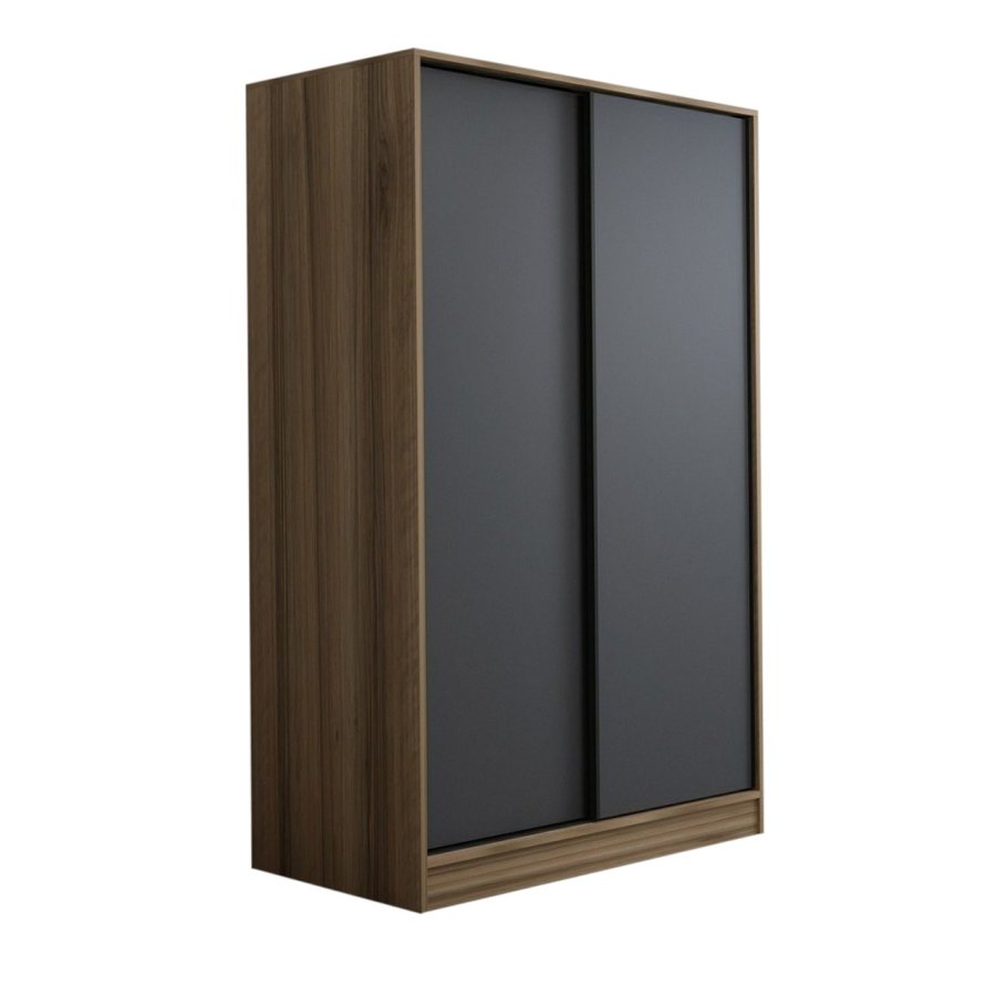 FUNZI LIVING 2317 garderobeskap, m. 2 skyvedrer, 1 hengestang, 5 hyller - antrasittgr og eikefarget