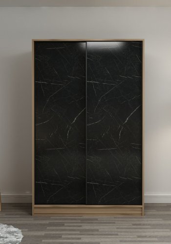 FUNZI LIVING Kales 2320 garderobe, m. 2 skyvedrer, 1 hengestang, 5 hyller - stein- og eikefarget