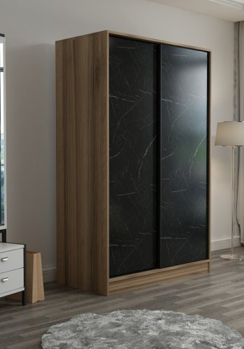 FUNZI LIVING Kales 2320 garderobe, m. 2 skyvedrer, 1 hengestang, 5 hyller - stein- og eikefarget