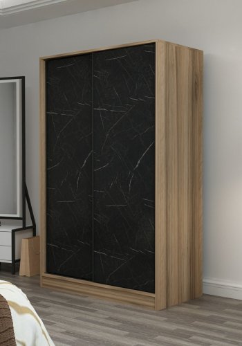 FUNZI LIVING Kales 2320 garderobe, m. 2 skyvedrer, 1 hengestang, 5 hyller - stein- og eikefarget