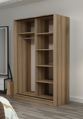 FUNZI LIVING Kales 2320 garderobe, m. 2 skyvedrer, 1 hengestang, 5 hyller - stein- og eikefarget