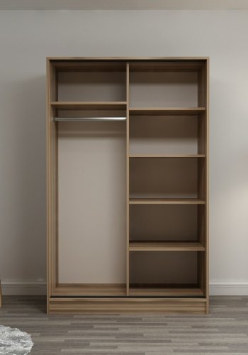 FUNZI LIVING Kales 2321 garderobe, m. 2 skyvedrer, 1 hengestang, 5 hyller - stein- og eikefarget