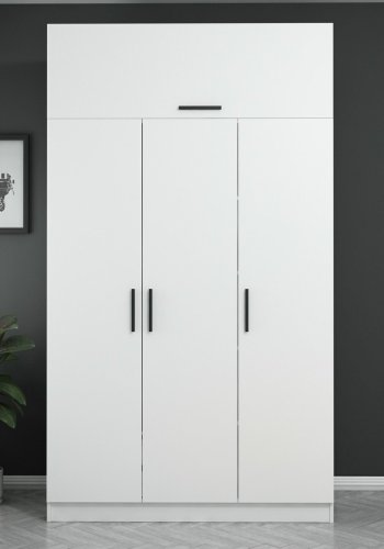 FUNZI LIVING garderobe 235,m. 4 drer, 1 hengestang, 2 skuffer, 5 hyller - hvit melamin