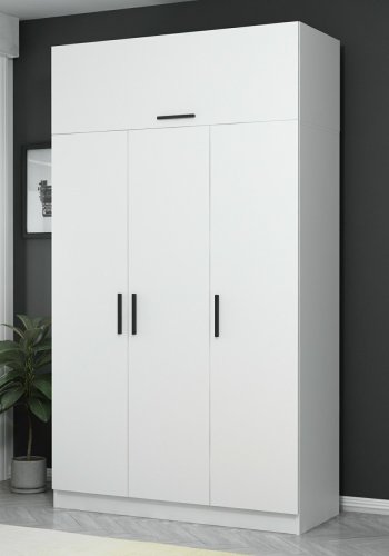 FUNZI LIVING garderobe 235,m. 4 drer, 1 hengestang, 2 skuffer, 5 hyller - hvit melamin