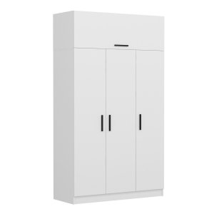 FUNZI LIVING garderobeskab 235, m. 4 lger, 1 bjlestang, 2 skuffer, 5 hylder - hvid melamin