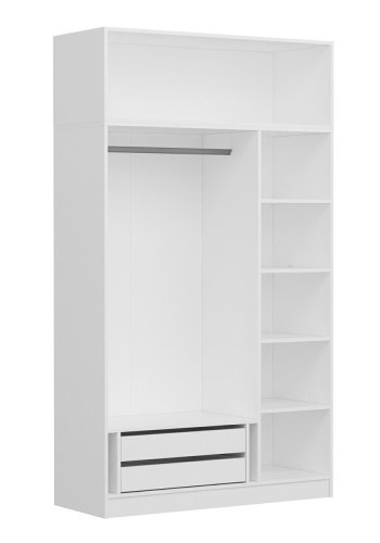 FUNZI LIVING garderobe 235,m. 4 drer, 1 hengestang, 2 skuffer, 5 hyller - hvit melamin