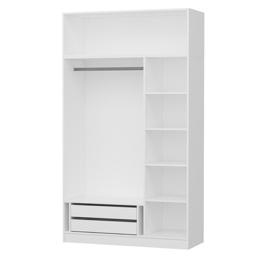 FUNZI LIVING garderobe 235,m. 4 drer, 1 hengestang, 2 skuffer, 5 hyller - hvit melamin