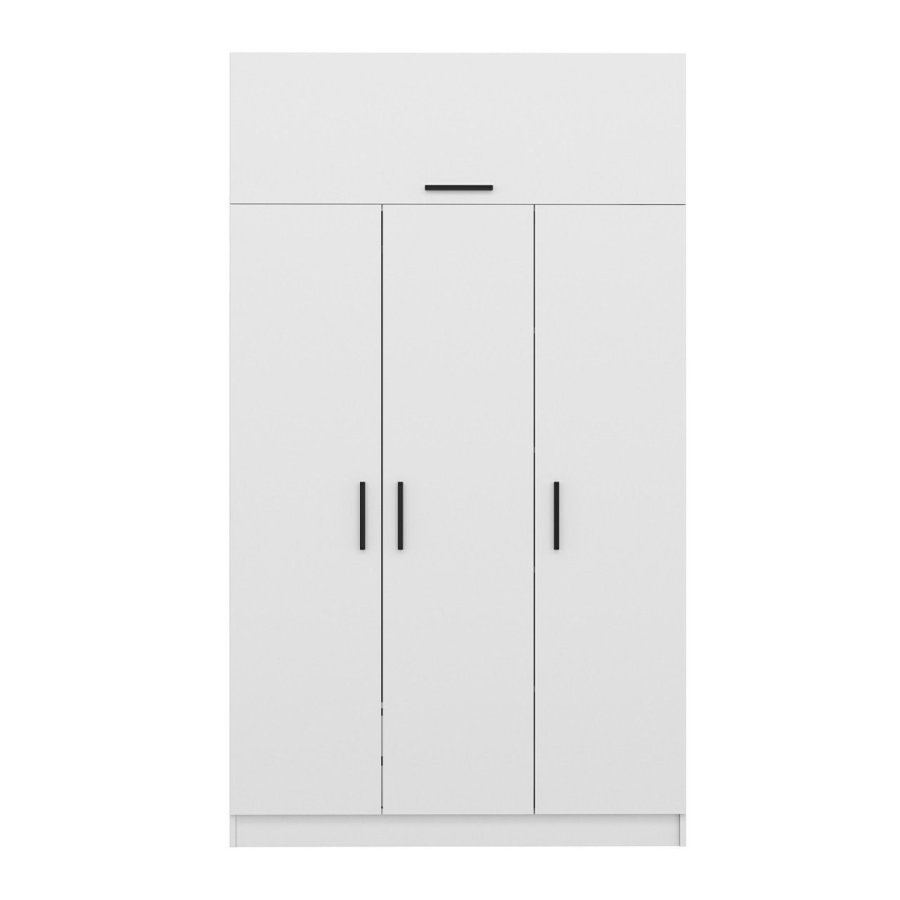 FUNZI LIVING garderobe 255,m. 4 drer, 1 hengestang, 2 skuffer, 5 hyller - hvit melamin