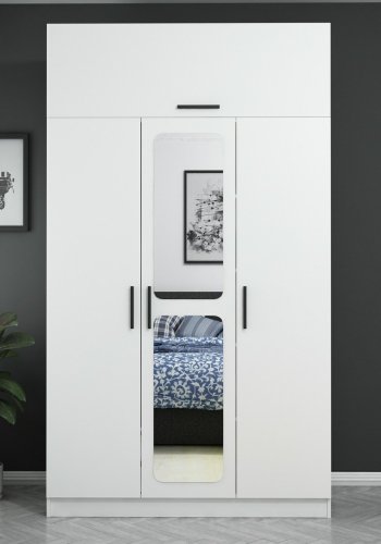 FUNZI LIVING Kapak 235 garderobeskap, m speil, 4 drer, 1 hengestang, 2 skuffer, 5 hyller - hvit