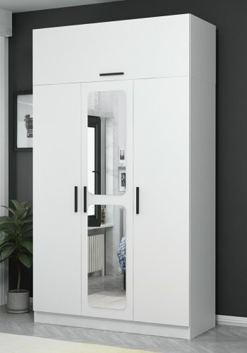 FUNZI LIVING Kapak 255 garderobeskap, m speil, 4 drer, 1 hengestang, 2 skuffer, 5 hyller - hvit