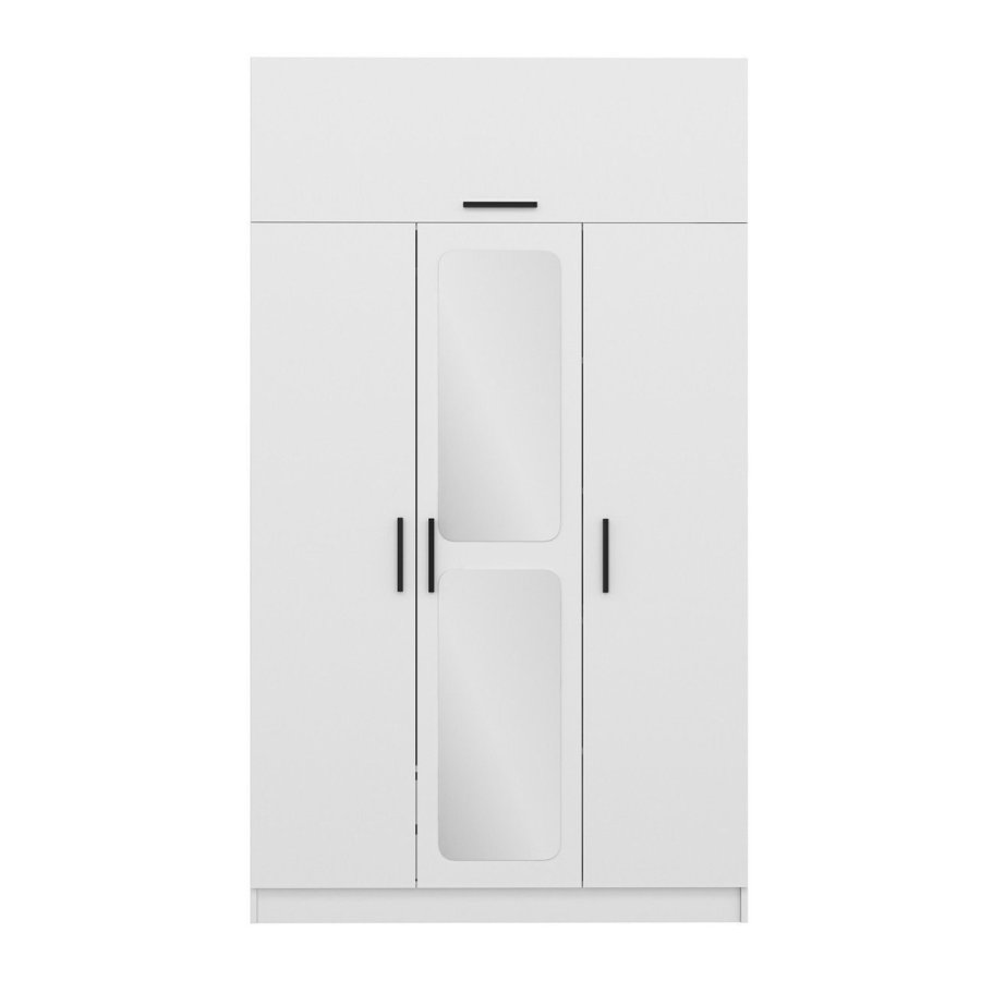 FUNZI LIVING Kapak 255 garderobeskap, m speil, 4 drer, 1 hengestang, 2 skuffer, 5 hyller - hvit