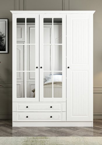 FUNZI LIVING Kapak 190 Mebran garderobeskap, speil, 3 drer, 1 hengestang, 2 skuffer, hyller - hvit