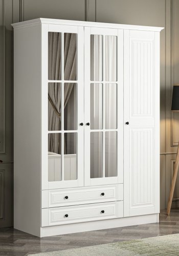 FUNZI LIVING Kapak 190 Mebran garderobeskap, speil, 3 drer, 1 hengestang, 2 skuffer, hyller - hvit