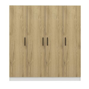 FUNZI LIVING 3858 garderobeskab, 4 lger, 1 bjlestang, 2 skuffer - hvid/valnddefarvet melamin