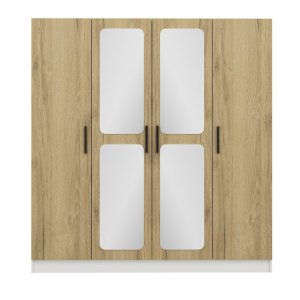 FUNZI LIVING 2711 garderobeskab, spejl, 4 lger, 1 bjlestang, 2 skuffer - hvid/natur melamin