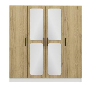 FUNZI LIVING 3868 garderobeskab, spejl, 4 lger, 1 bjlestang, 2 skuffer - hvid/natur melamin