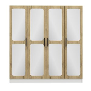 FUNZI LIVING 2712 garderobeskab, spejl, 4 lger, 1 bjlestang, 2 skuffer - hvid/natur melamin