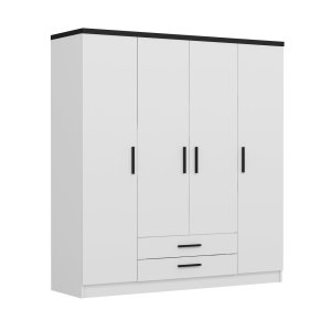 FUNZI LIVING Plus 3045 garderobeskab, 4 lger, 1 bjlestang, 2 skuffer - hvid melamin