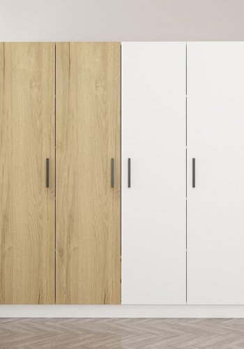 FUNZI LIVING 3954 garderobeskab, 4 låger, 1 bøjlestang, 2 skuffer - hvid/natur melamin