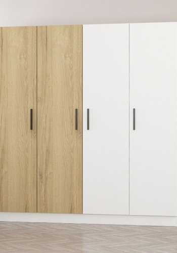 FUNZI LIVING 3954 garderobeskab, 4 låger, 1 bøjlestang, 2 skuffer - hvid/natur melamin