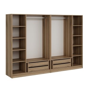 FUNZI LIVING 7671 bent garderobeskab, m. 2 bjlestnger, 4 skuffer, 8 hylder - natur melamin