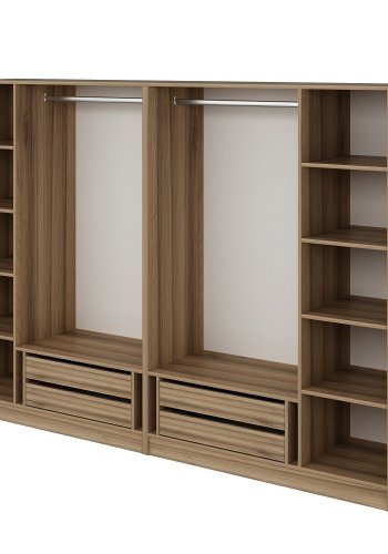 FUNZI LIVING 7671 offener Kleiderschrank, mit 2 Kleiderstangen, 4 Schubladen, 8 Einlegeböden - natürliches Melamin