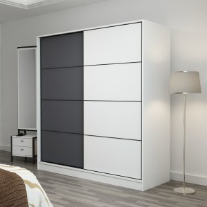FUNZI LIVING 3166 garderobeskab, 2 skydelger, 2 bjlestnger, 2 skuffer - hvid/antracit melamin