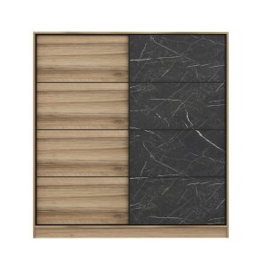 FUNZI LIVING 3177 garderobeskab, 2 skydelger, 2 bjlestnger, 2 skuffer - natur/sort melamin