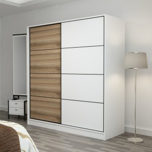 FUNZI LIVING 7159 garderobeskab, 2 skydelger, 2 bjlestnger, 2 skuffer - natur/hvid melamin