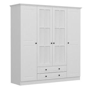 FUNZI LIVING 4017 garderobeskab, spejl, 4 lger, 1 bjlestang, 2 skuffer - hvid melamin