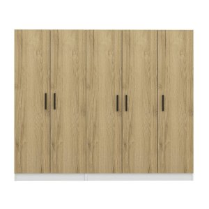 FUNZI LIVING 3859 garderobeskab, 5 lger, 3 bjlestnger, 2 skuffer - natur/hvid melamin