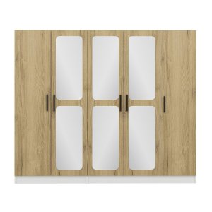 FUNZI LIVING 3870 garderobeskab, spejl, 5 lger, 3 bjlestnger, 2 skuffer - natur/hvid melamin