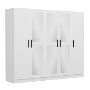 FUNZI LIVING 2438 garderobeskab, spejl, 5 lger, 3 bjlestnger, 2 skuffer - hvid melamin