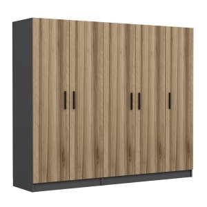 FUNZI LIVING 5106 garderobeskab, 5 lger, 3 bjlestnger, 2 skuffer - antracit/natur melamin