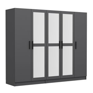 FUNZI LIVING 5090 garderobeskab, spejl, 5 lger, 3 bjlestnger, 2 skuffer - antracitgr melamin