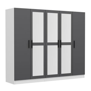 FUNZI LIVING 4959 garderobeskab, spejl, 5 lger, 3 bjlestnger, 2 skuffer - antracit/hvid melamin