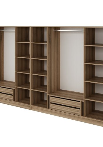 FUNZI LIVING 7673 offener Kleiderschrank, mit 4 Kleiderstangen, 4 Schubladen, 9 Einlegeböden - natürliches Melamin