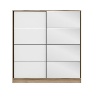 FUNZI LIVING 3973 garderobeskab, spejl, 2 skydelger, 2 bjlestnger, 2 skuffer - natur melamin