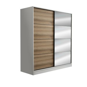 FUNZI LIVING 7154 garderobeskab, spejl, 2 skydelger, 2 bjlestnger, 2 skuffer - hvid melamin