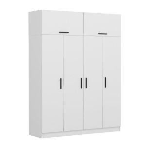 FUNZI LIVING 3929 garderobeskab, 6 lger, 1 bjlestang, 2 skuffer - hvid melamin