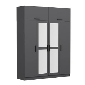 FUNZI LIVING 5183 garderobeskab, spejl, 6 lger, 1 bjlestang, 2 skuffer - antracitgr melamin